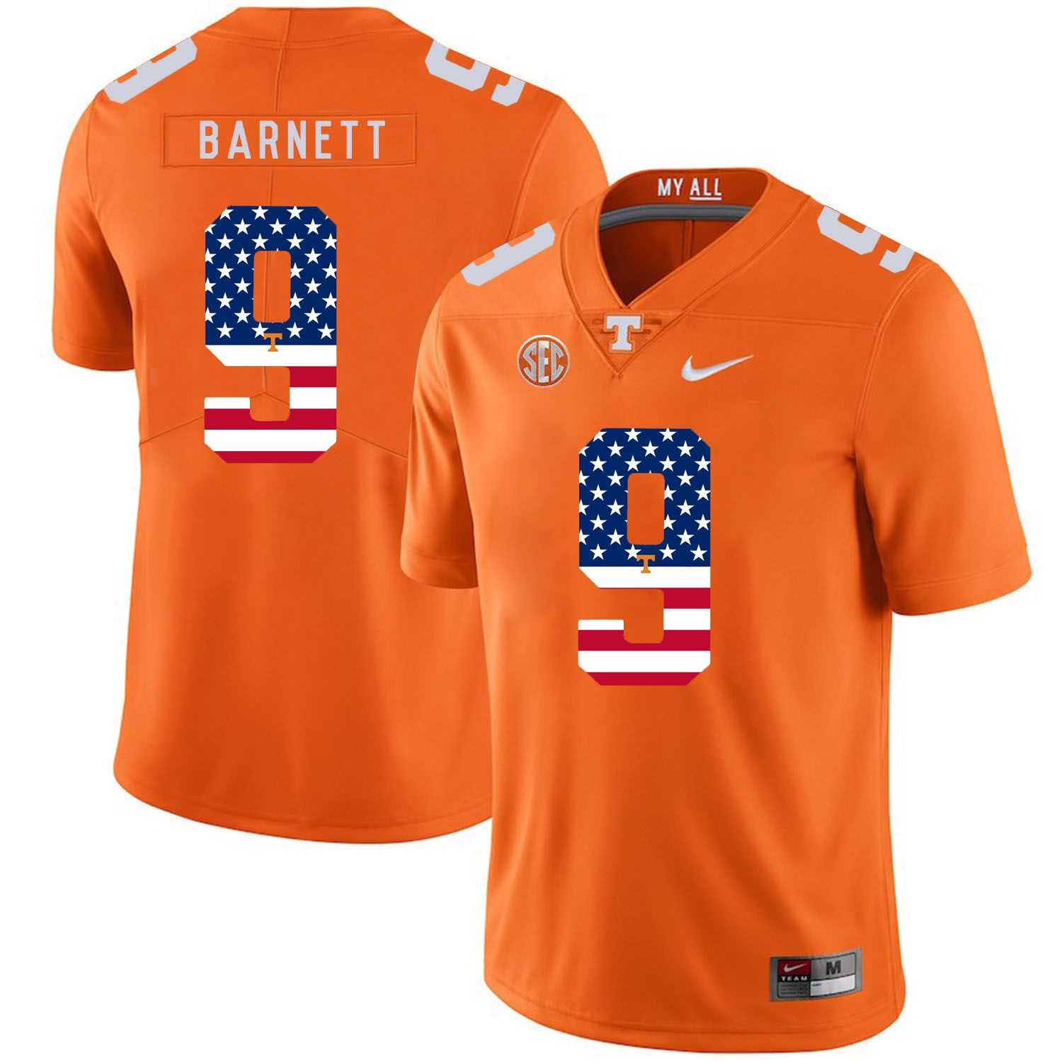 Men Tennessee Volunteers 9 Barnett Orange Flag Customized NCAA Jerseys